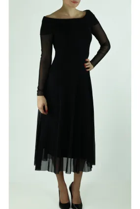 MAXIMA Off Shoulder Mid Calf Flared Dress Black