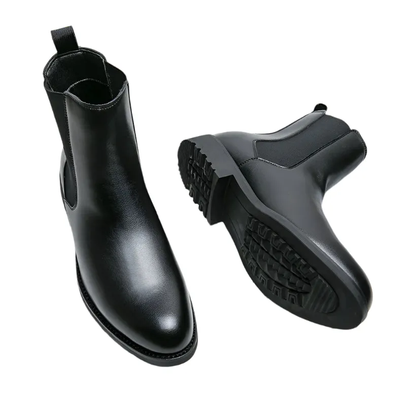 Men's British Style Chelsea Boots - Mid-Calf Dress Shoes, Formal Business Ankle Boots in Split Leather for Autumn