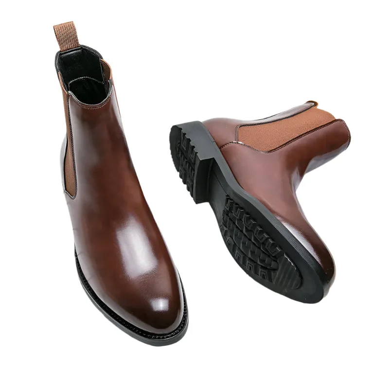 Men's British Style Chelsea Boots - Mid-Calf Dress Shoes, Formal Business Ankle Boots in Split Leather for Autumn
