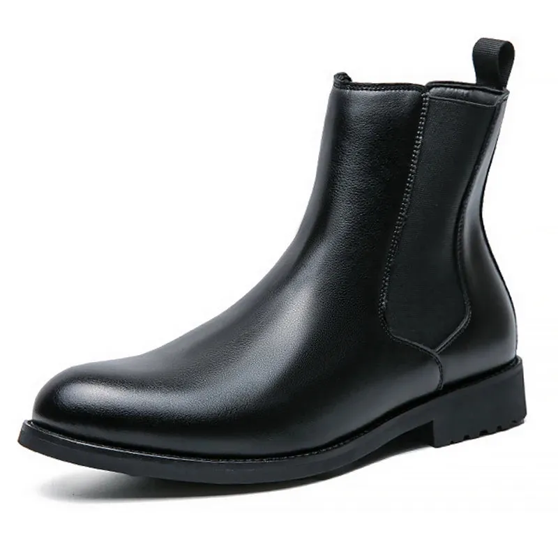Men's British Style Chelsea Boots - Mid-Calf Dress Shoes, Formal Business Ankle Boots in Split Leather for Autumn