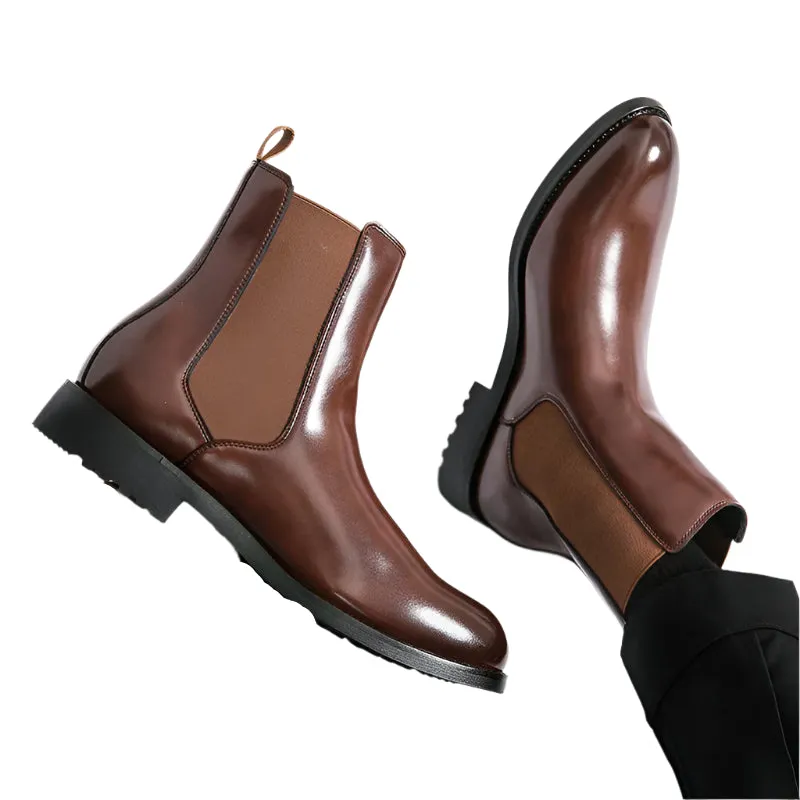 Men's British Style Chelsea Boots - Mid-Calf Dress Shoes, Formal Business Ankle Boots in Split Leather for Autumn