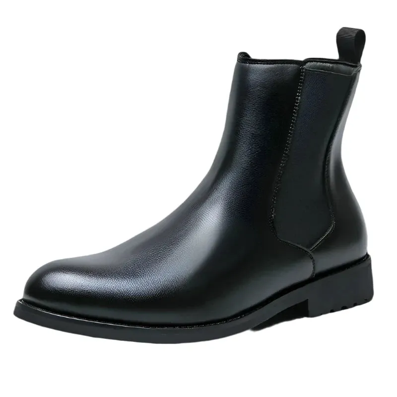 Men's British Style Chelsea Boots - Mid-Calf Dress Shoes, Formal Business Ankle Boots in Split Leather for Autumn