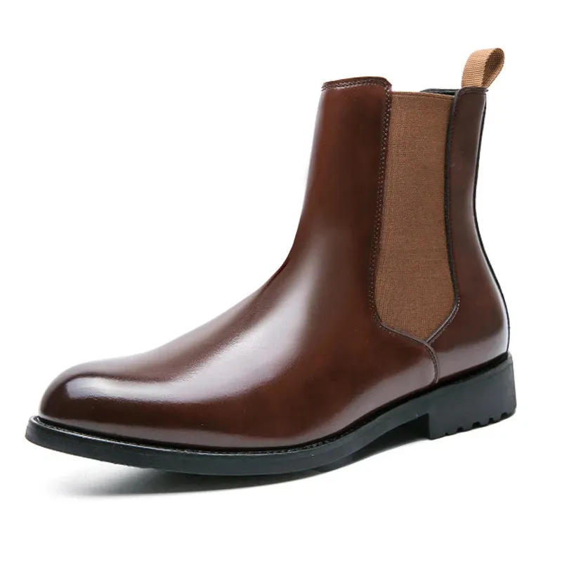 Men's British Style Chelsea Boots - Mid-Calf Dress Shoes, Formal Business Ankle Boots in Split Leather for Autumn