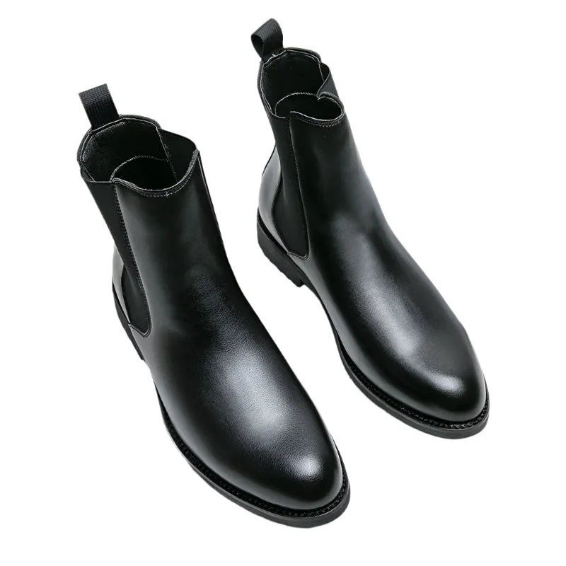 Men's British Style Chelsea Boots - Mid-Calf Dress Shoes, Formal Business Ankle Boots in Split Leather for Autumn