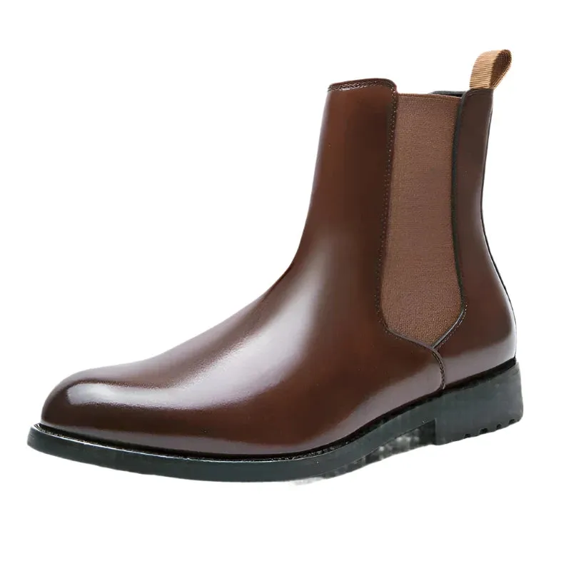 Men's British Style Chelsea Boots - Mid-Calf Dress Shoes, Formal Business Ankle Boots in Split Leather for Autumn