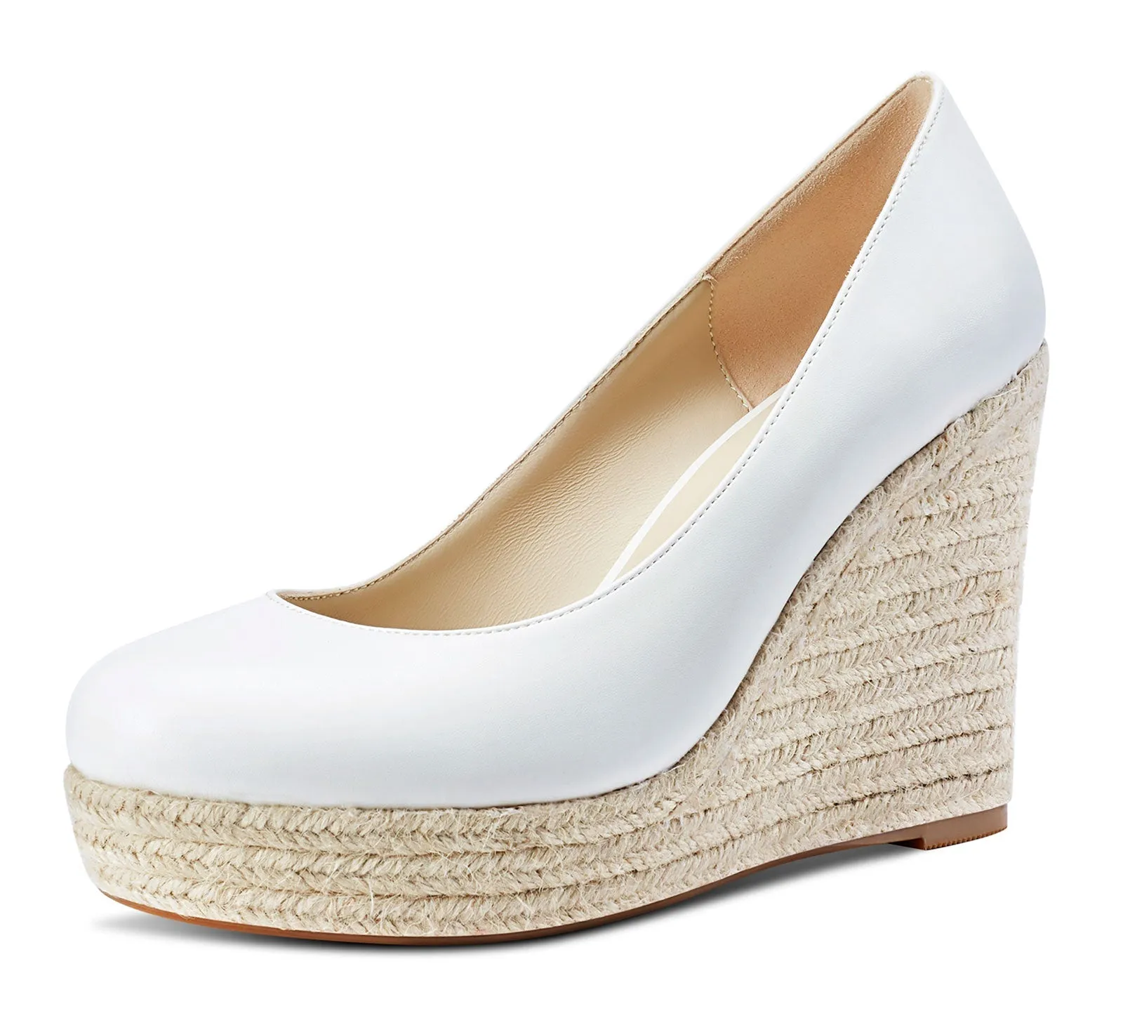 NobleOnly Womens High Heels Platform Wedge Pumps Comfortable Leather Lining Slip-on Office Satin Shoes 10CM Heel