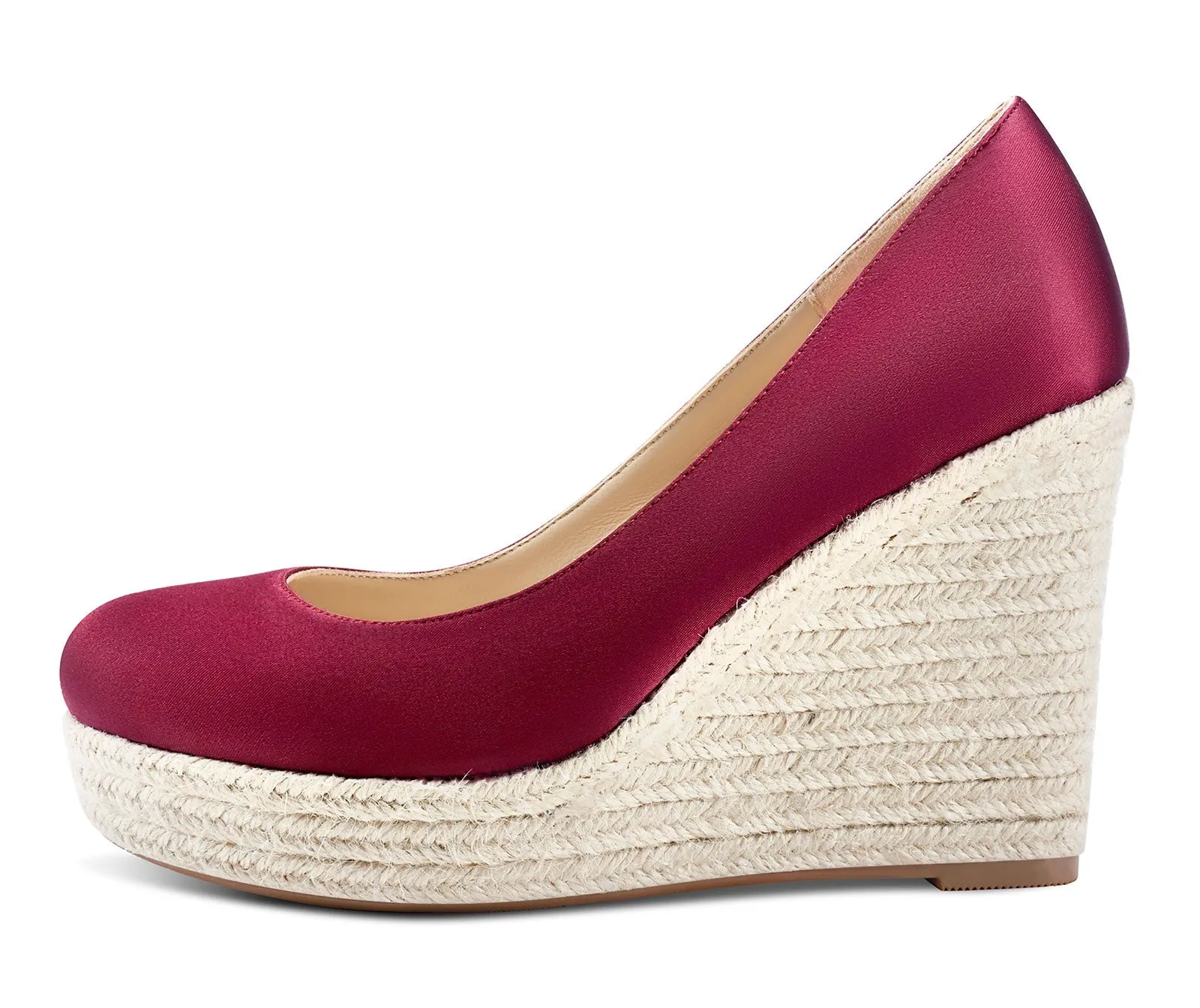 NobleOnly Womens High Heels Platform Wedge Pumps Comfortable Leather Lining Slip-on Office Satin Shoes 10CM Heel