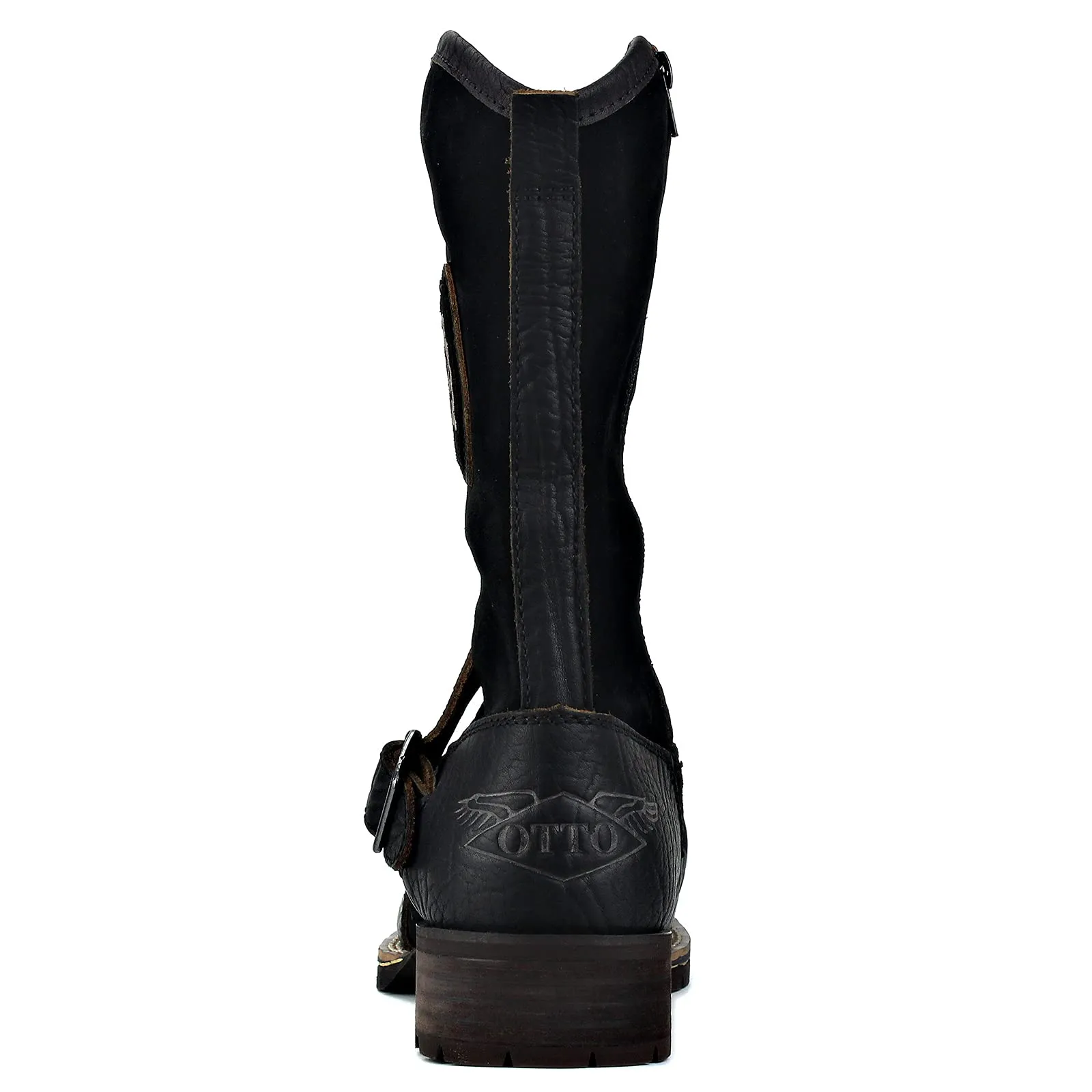 OSSTONE Cowboy Boots for Men Designer Fashion Zipper-up Leather Moto Chukka western Boots Casual Shoes OS-5008-H10-A-US