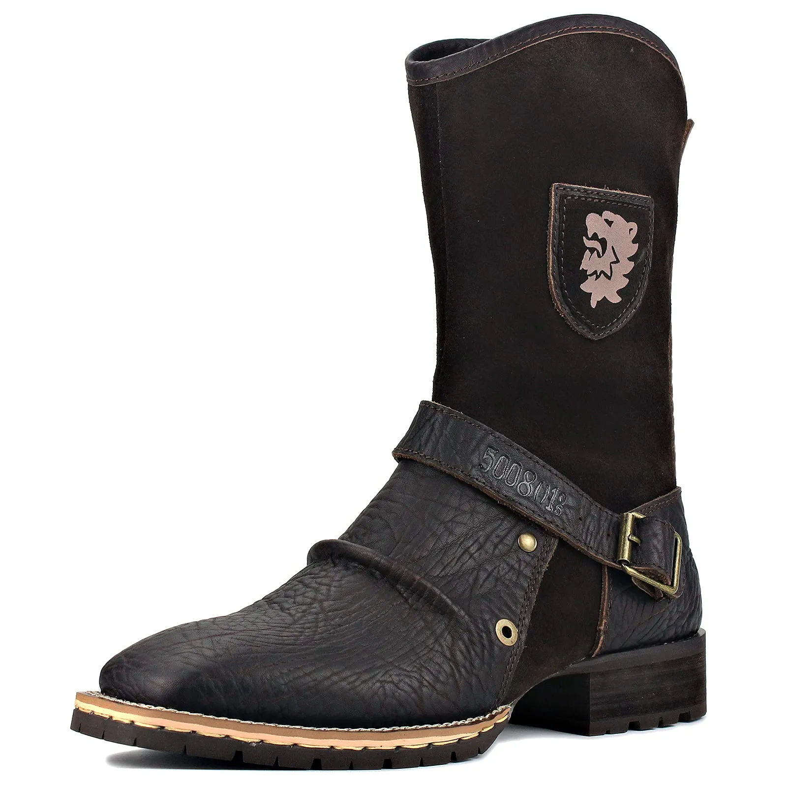 OSSTONE Cowboy Boots for Men Designer Fashion Zipper-up Leather Moto Chukka western Boots Casual Shoes OS-5008-H10-A-US