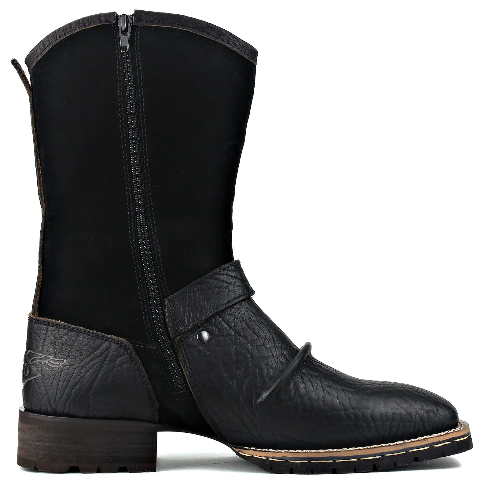OSSTONE Cowboy Boots for Men Designer Fashion Zipper-up Leather Moto Chukka western Boots Casual Shoes OS-5008-H10-A-US