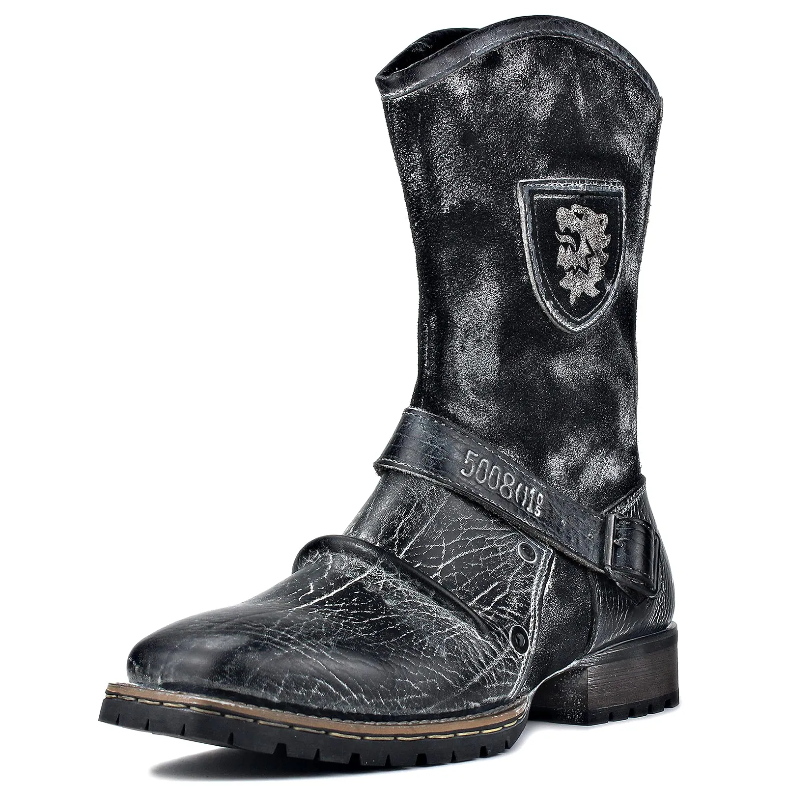 OSSTONE Cowboy Boots for Men Designer Fashion Zipper-up Leather Moto Chukka western Boots Casual Shoes OS-5008-H10-A-US