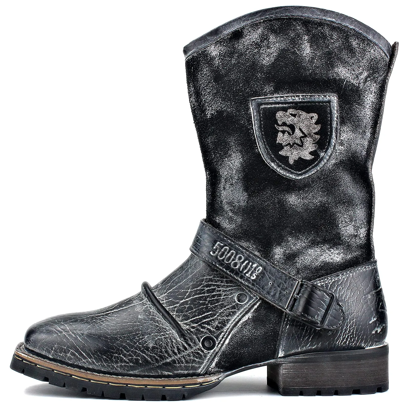 OSSTONE Cowboy Boots for Men Designer Fashion Zipper-up Leather Moto Chukka western Boots Casual Shoes OS-5008-H10-A-US