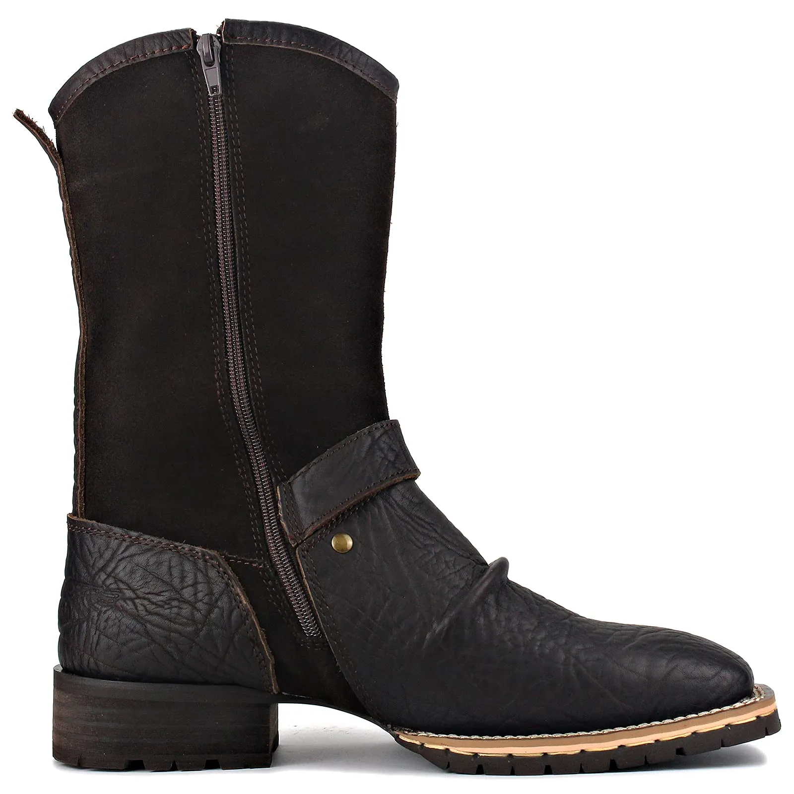 OSSTONE Cowboy Boots for Men Designer Fashion Zipper-up Leather Moto Chukka western Boots Casual Shoes OS-5008-H10-A-US