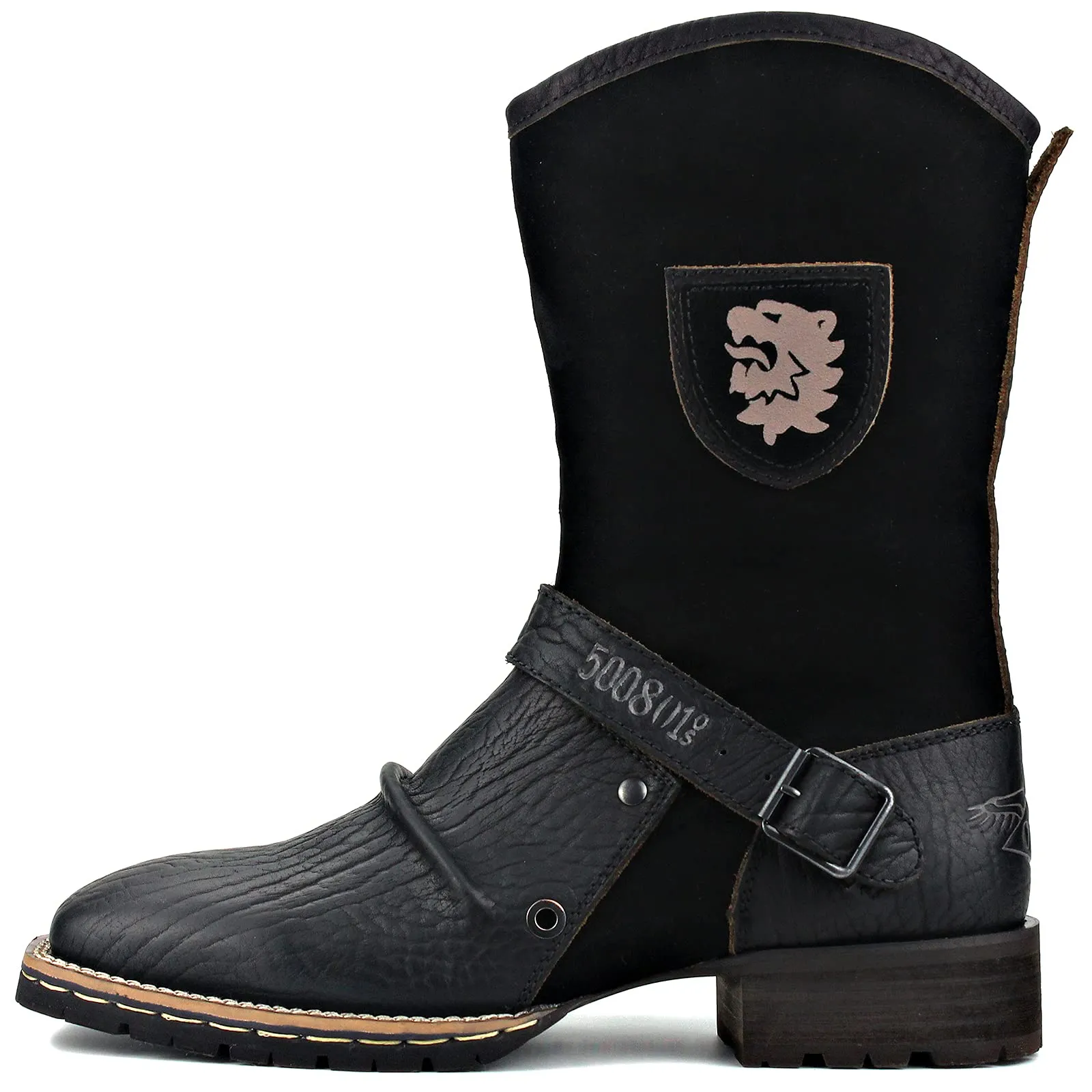 OSSTONE Cowboy Boots for Men Designer Fashion Zipper-up Leather Moto Chukka western Boots Casual Shoes OS-5008-H10-A-US