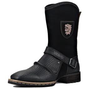OSSTONE Cowboy Boots for Men Designer Fashion Zipper-up Leather Moto Chukka western Boots Casual Shoes OS-5008-H10-A-US