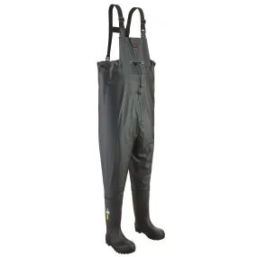 Pioneer Men's Waterproof Safety Chest Waders, PVC/Canvas, Steel Toe & Plate, Chemical Resistant, CSA Class 1 Certified, Heat-Sealed Seams | Sizes 8-13