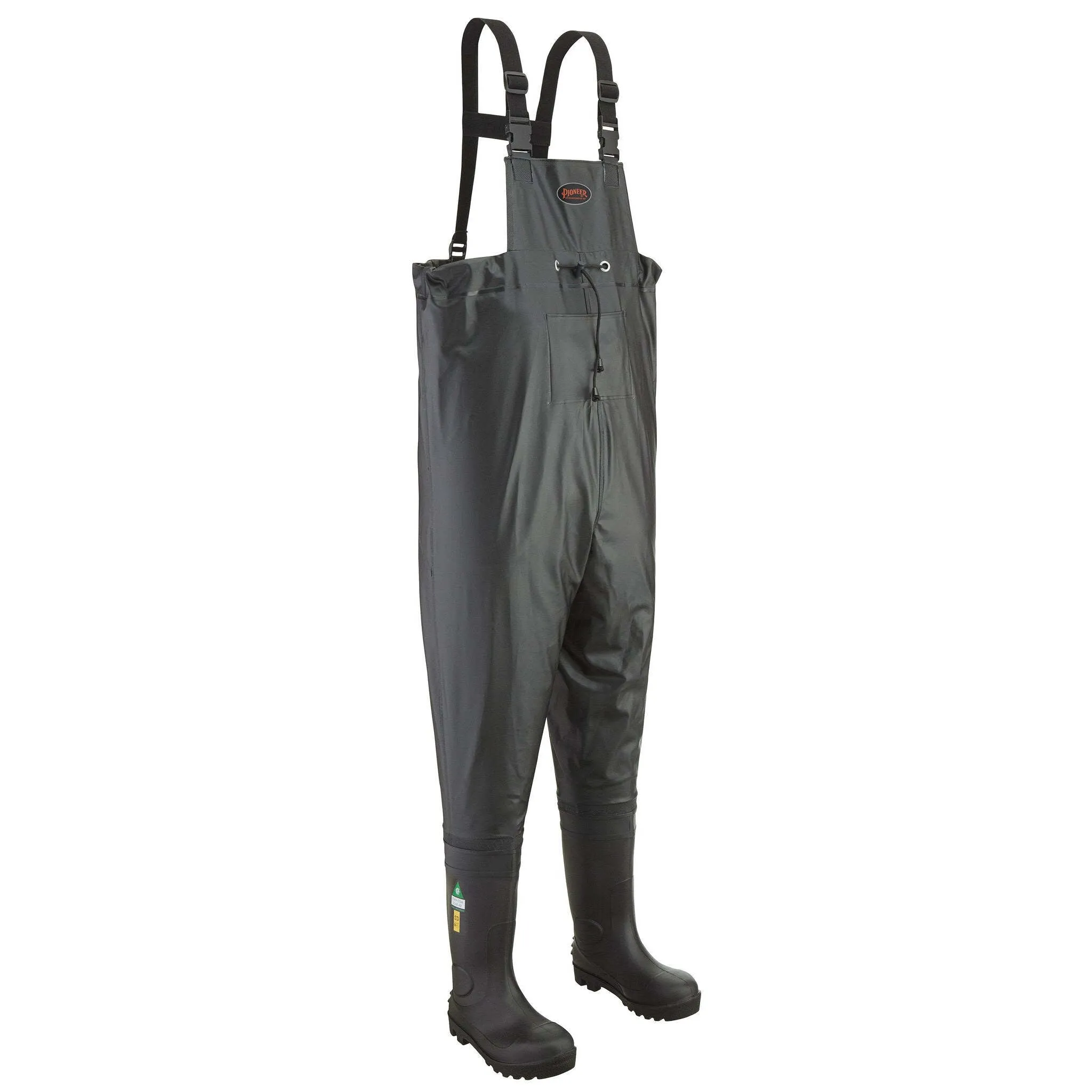 Pioneer Men's Waterproof Safety Chest Waders, PVC/Canvas, Steel Toe & Plate, Chemical Resistant, CSA Class 1 Certified, Heat-Sealed Seams | Sizes 8-13
