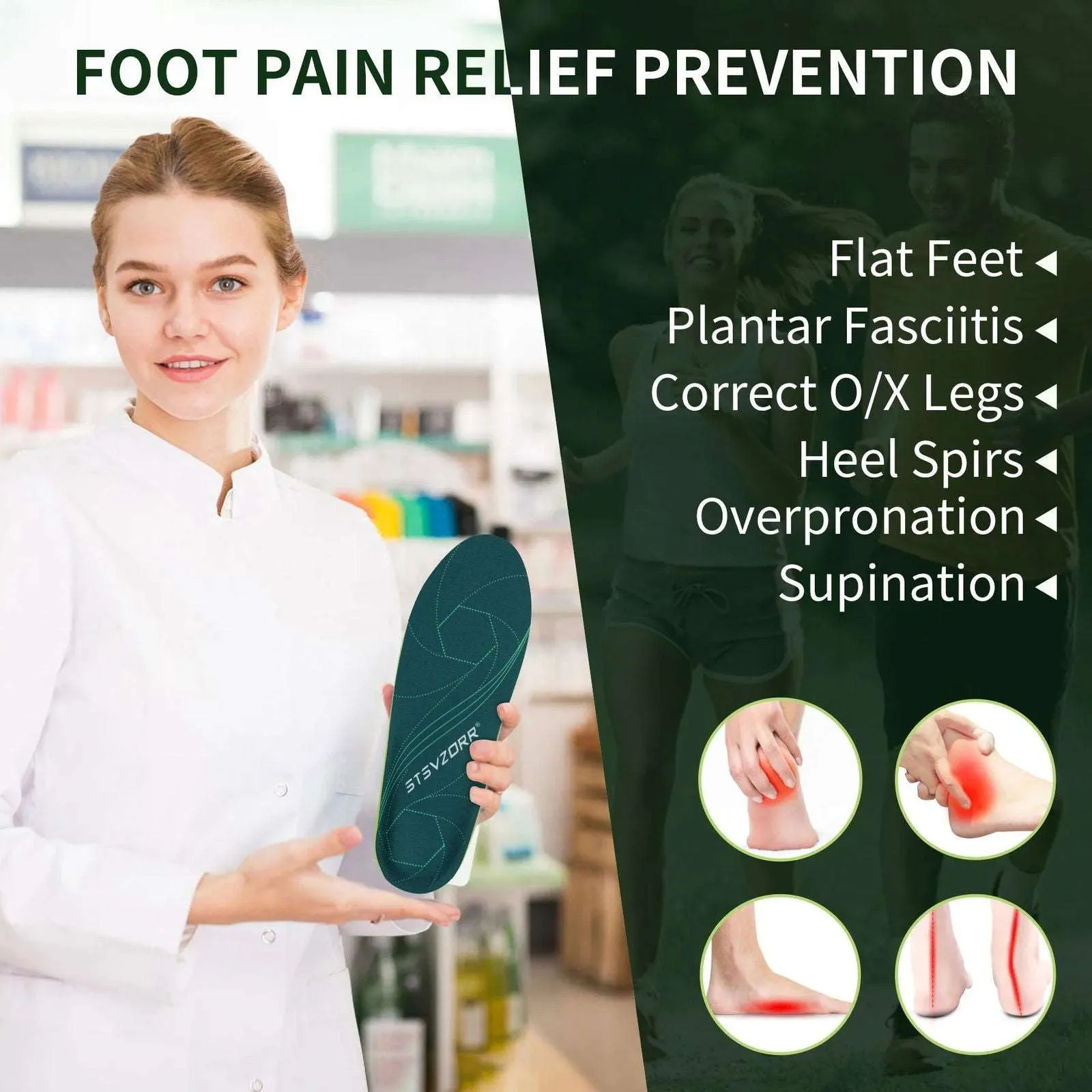 Plantar Fasciitis Orthopedic Arch Support Sport Insert Insoles