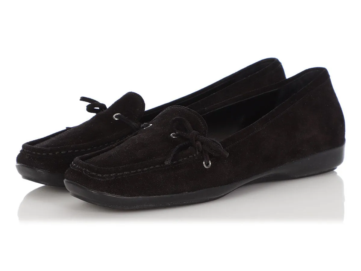Prada Black Suede Moccasin Loafers