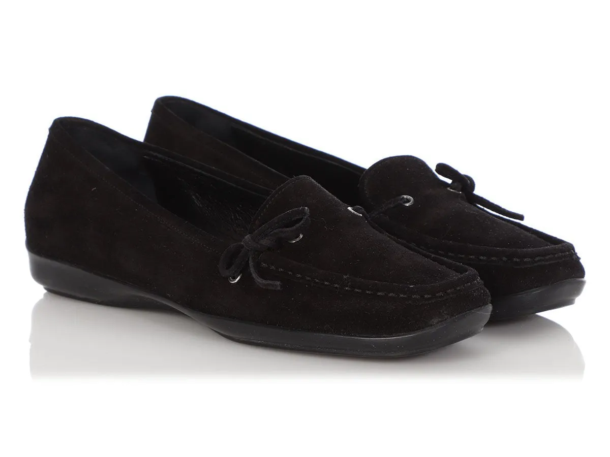 Prada Black Suede Moccasin Loafers