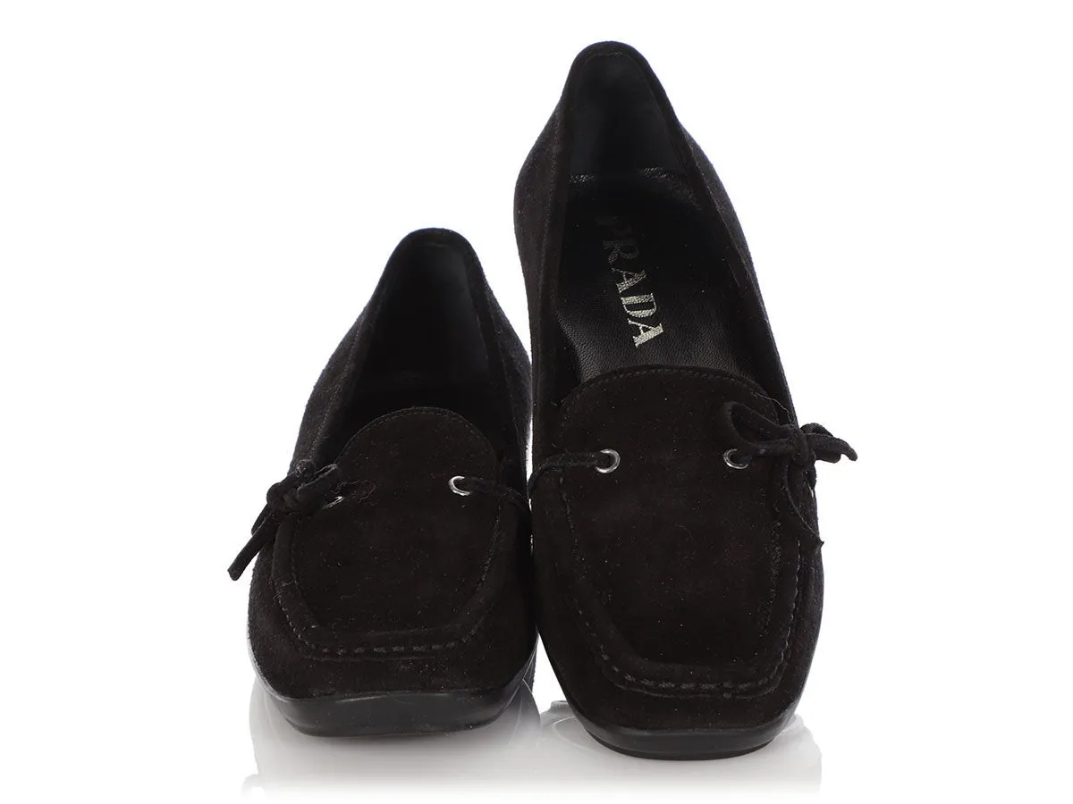 Prada Black Suede Moccasin Loafers