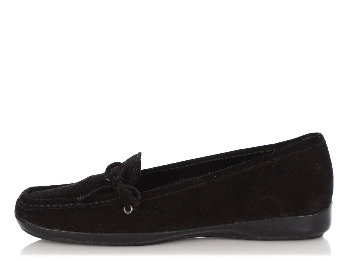 Prada Black Suede Moccasin Loafers