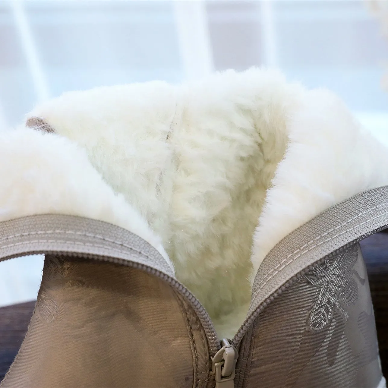 Retro flower embroidery plush lined mid calf boots | Inner wedge snow boots