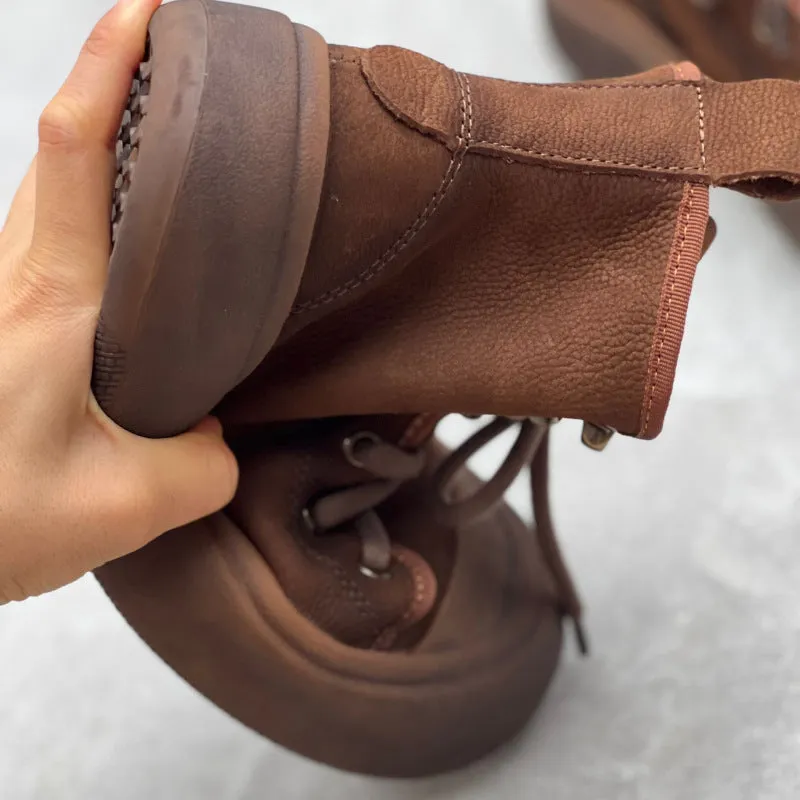 Retro Round Toe Lace-up Casual Leather Boots