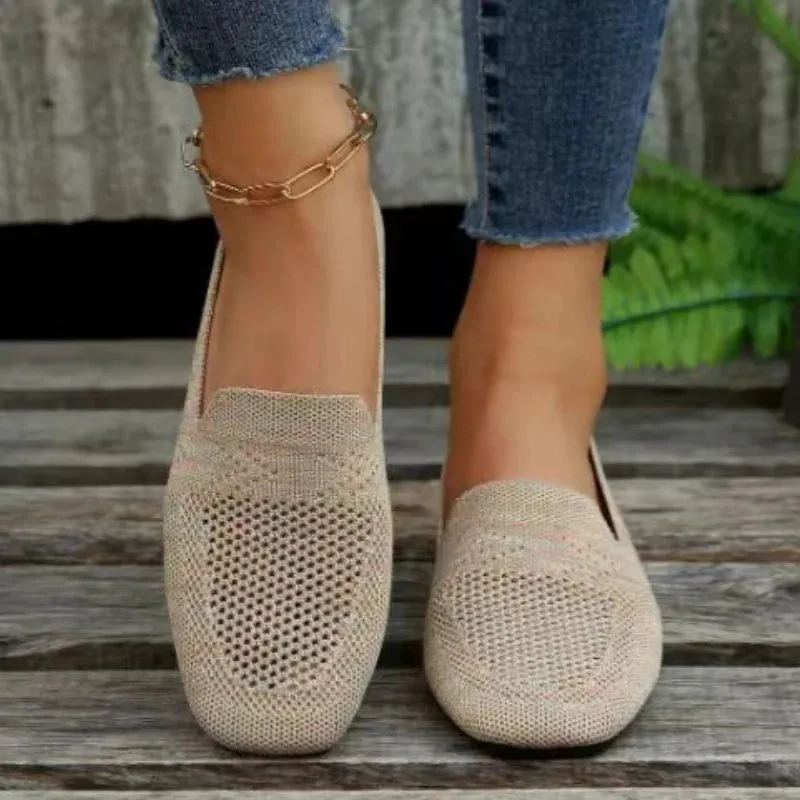 Solid Color Square Toe Mesh Loafers™