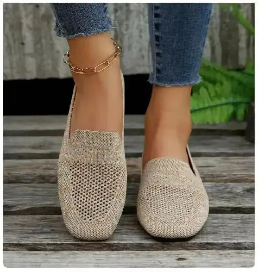 Solid Color Square Toe Mesh Loafers™