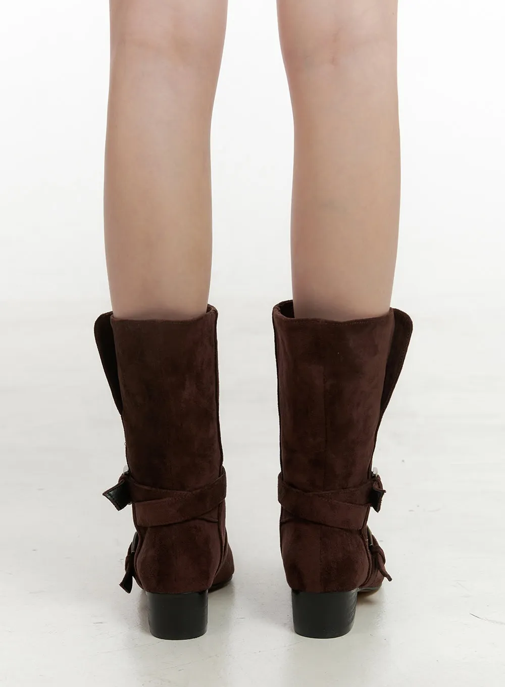 Suede Buckle Mid-Calf Boots IN427