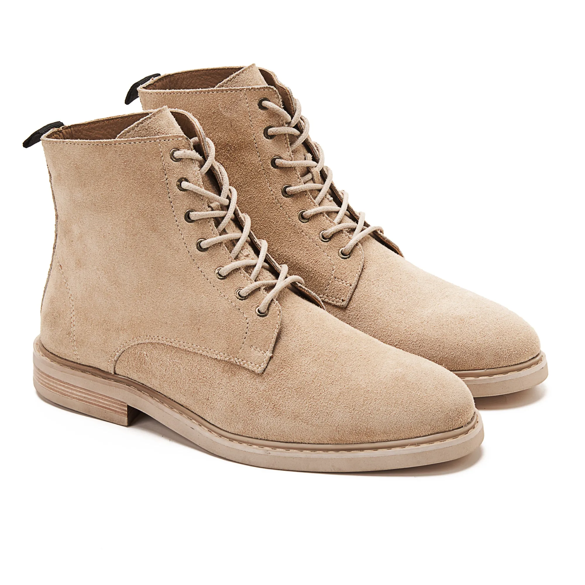 Suede Lace Up Genuine Leather Half Boots - Beige