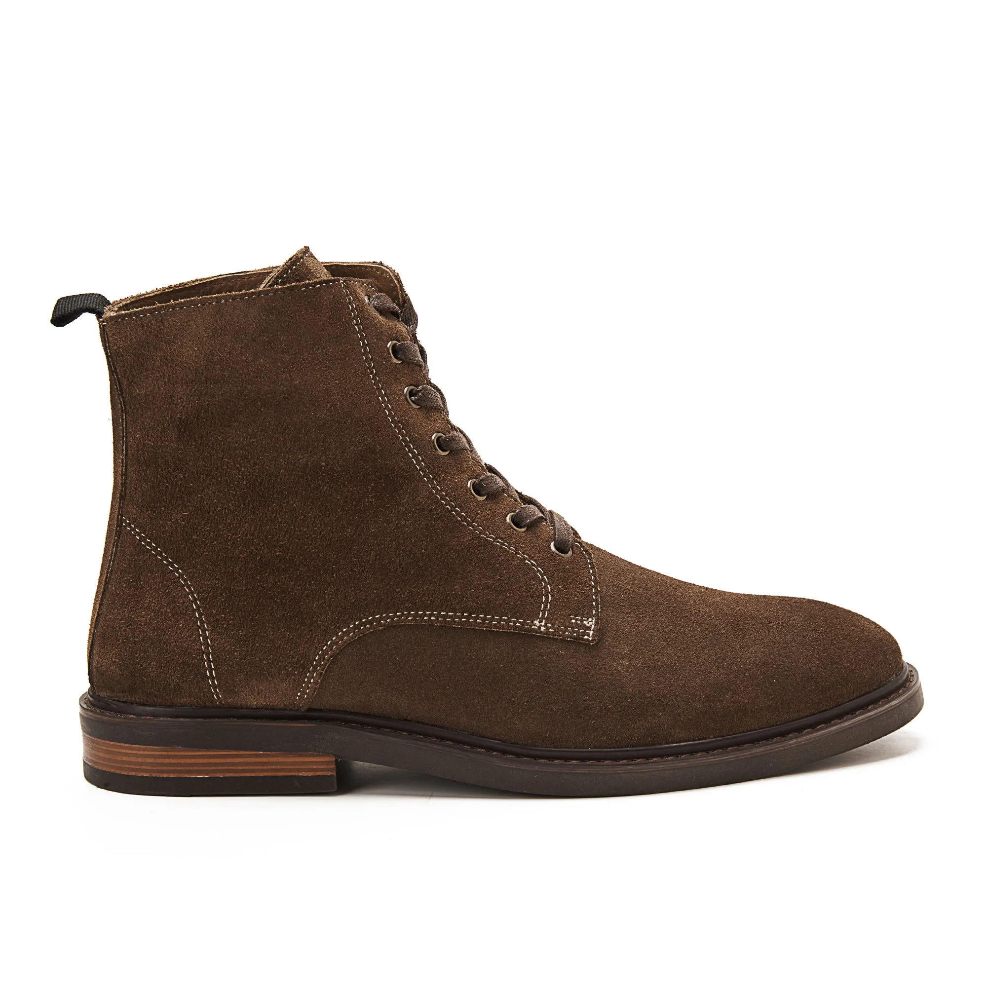 Suede Lace Up Genuine Leather Half Boots - Cafe