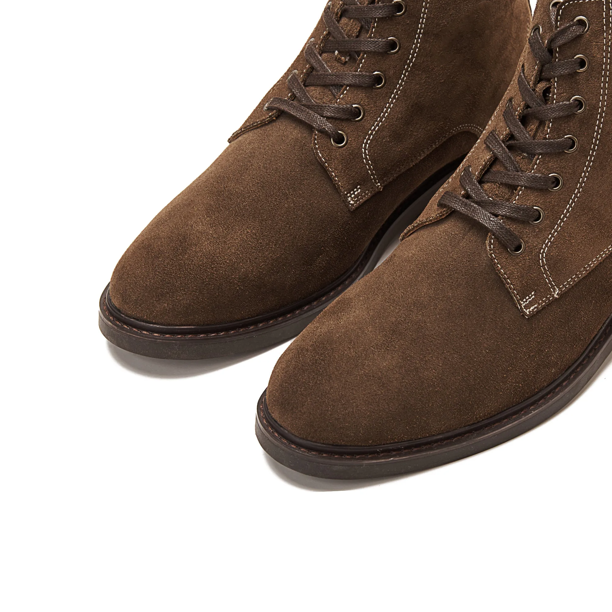 Suede Lace Up Genuine Leather Half Boots - Cafe