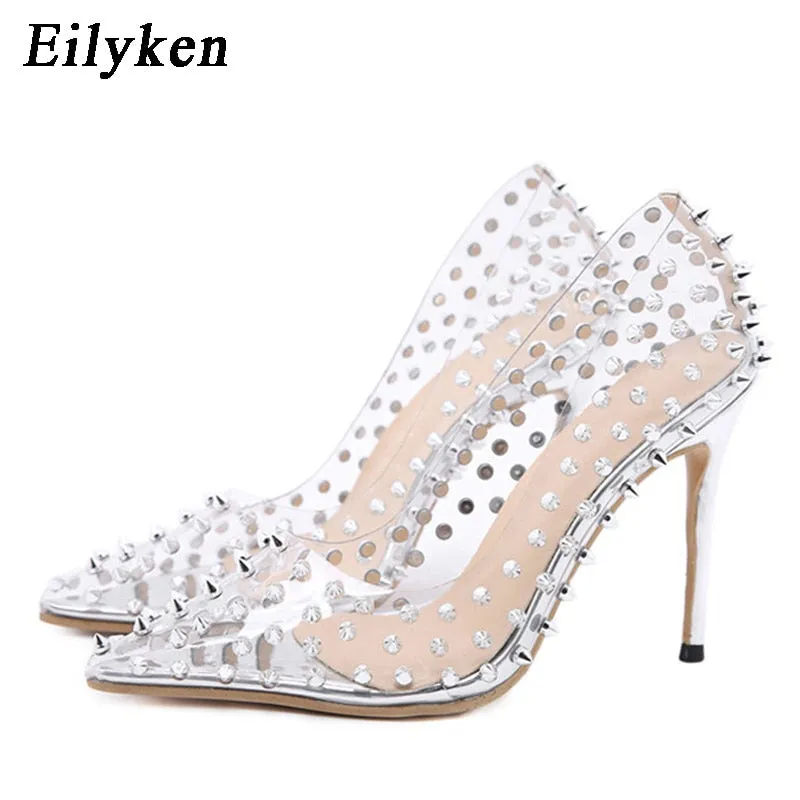 Transparent Riveted Cinderella Pumps