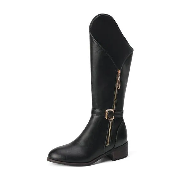 Women's Fashionable Belt Buckle Thick Heel Knight Boots 51705048S