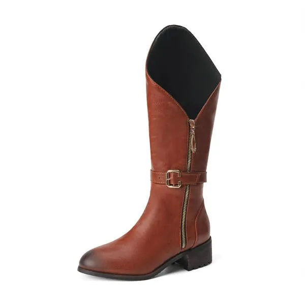 Women's Fashionable Belt Buckle Thick Heel Knight Boots 51705048S