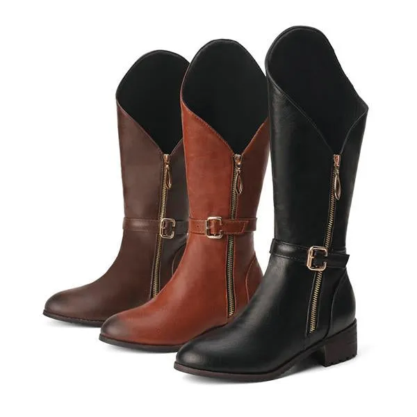 Women's Fashionable Belt Buckle Thick Heel Knight Boots 51705048S