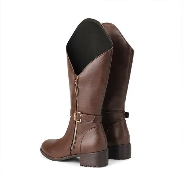 Women's Fashionable Belt Buckle Thick Heel Knight Boots 51705048S
