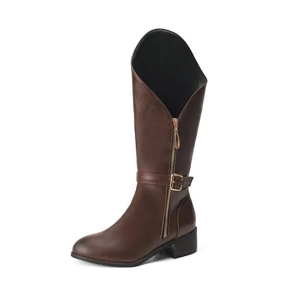 Women's Fashionable Belt Buckle Thick Heel Knight Boots 51705048S