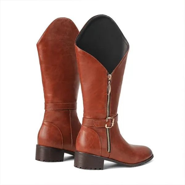 Women's Fashionable Belt Buckle Thick Heel Knight Boots 51705048S