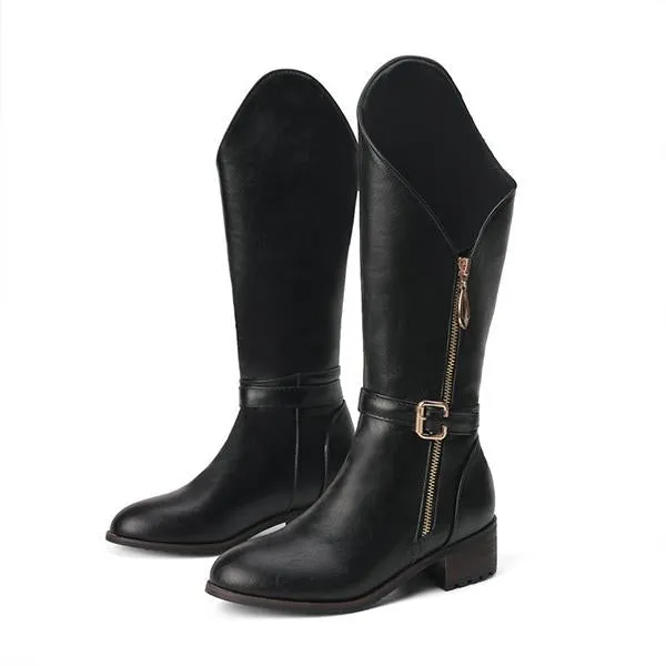 Women's Fashionable Belt Buckle Thick Heel Knight Boots 51705048S