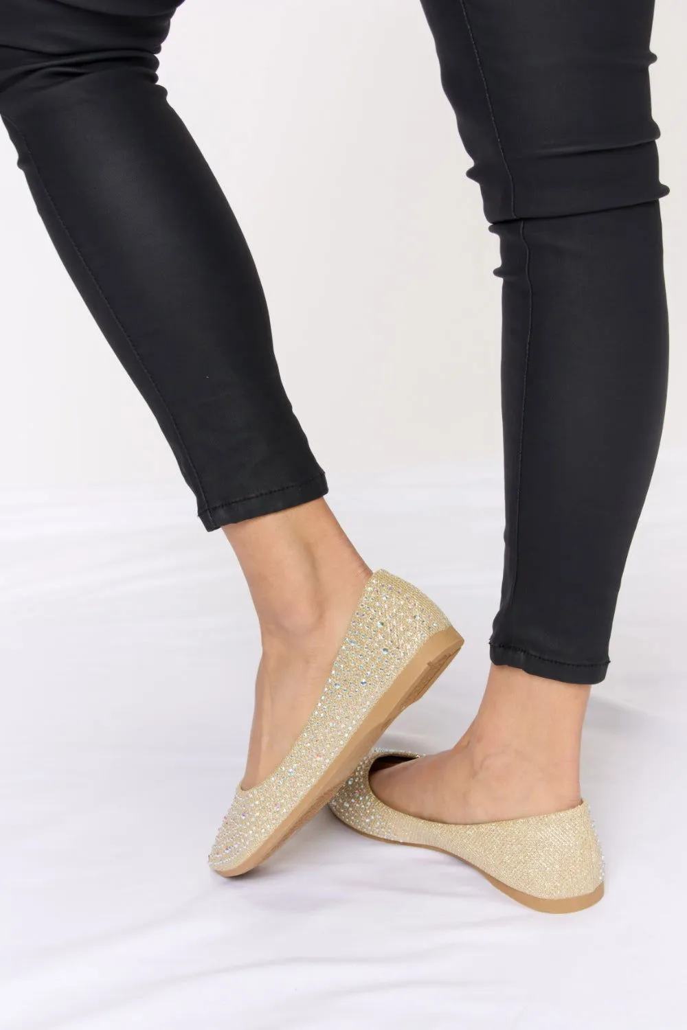 Women's Rhinestone Point Toe Flat Slip-Ons